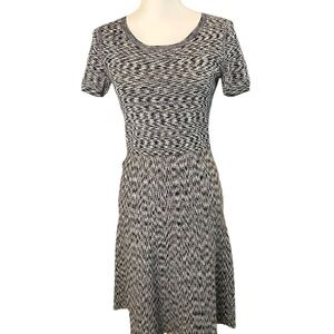 Ann Taylor Petite Fit Flare Knit Dress Black White Short Sleeve SP